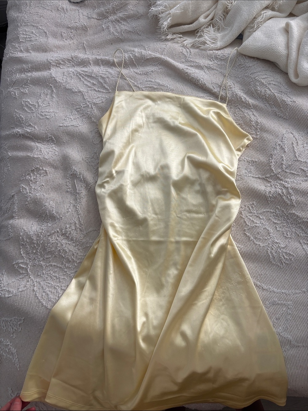 Divided Satin Slip Mini Dress in Pale Yellow
